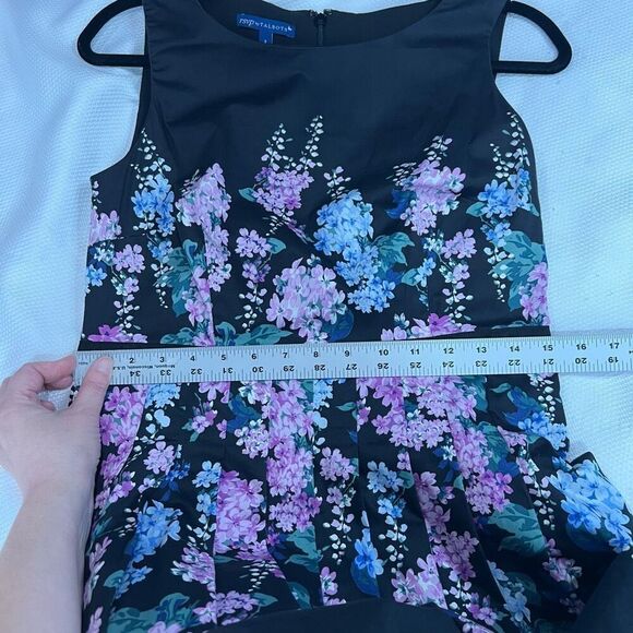 Talbots RSVP Floral Sateen Fit‎ & Flare Dress Black Hydrangeas Sz 2 Women’s - Picture 8 of 10